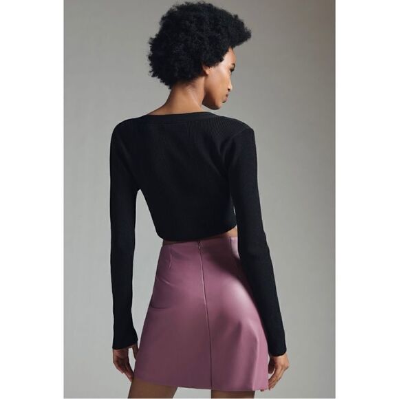 NEW By Anthropologie Micro Mini Vegan Faux Leather Side Slit Mini Skirt Size 2 - Picture 3 of 4